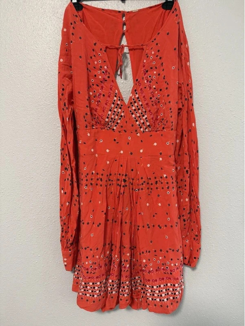#6048 Free People Red Embellished Boho Mini Dress